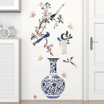 3D Large Blue Flower Vase Wall Stickers