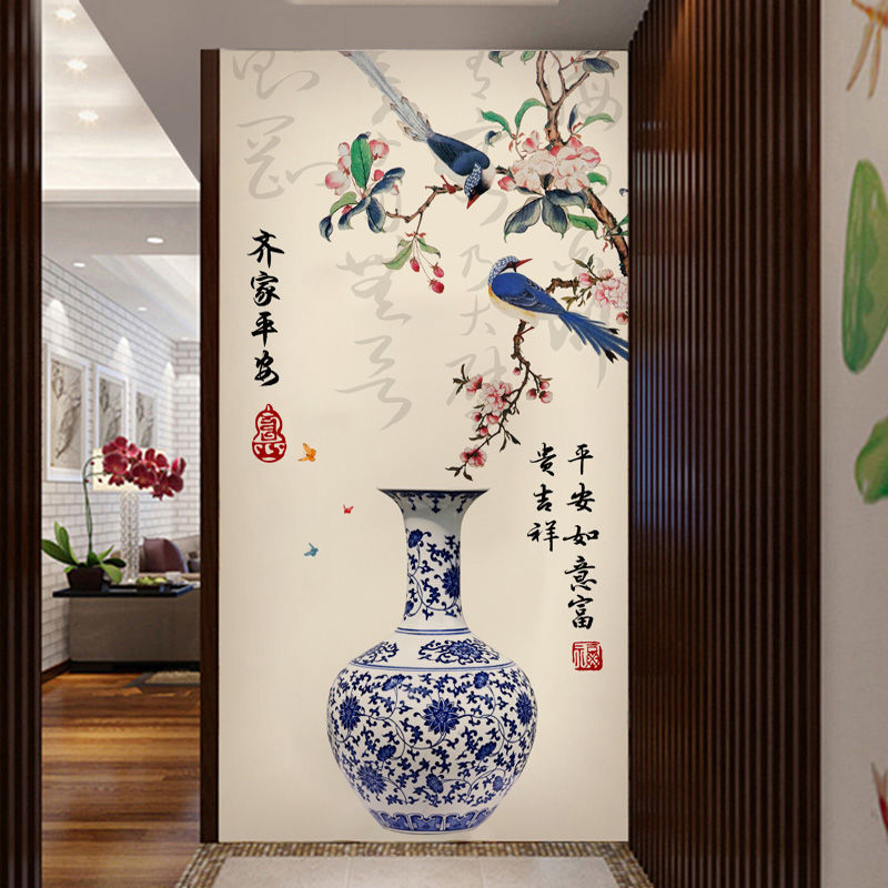 3D Large Blue Flower Vase Wall Stickers