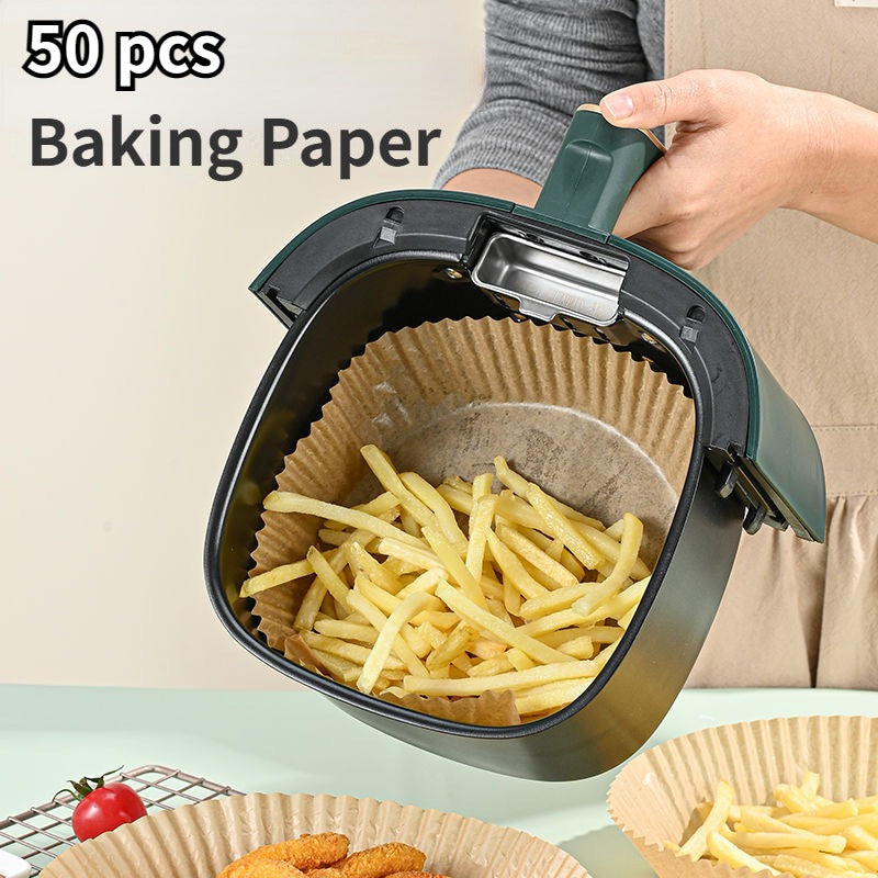 50pcs Air Fryer Disposable Paper Liners (16cm) 🔥 – Non-Stick Round Baking Mats for Easy Cooking & Cleanup
