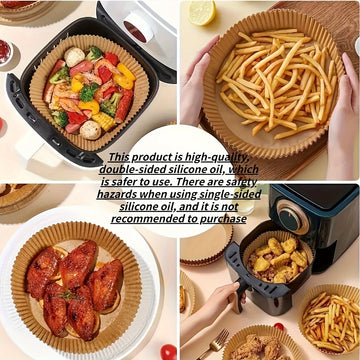 50pcs Air Fryer Disposable Paper Liners (16cm) 🔥 – Non-Stick Round Baking Mats for Easy Cooking & Cleanup