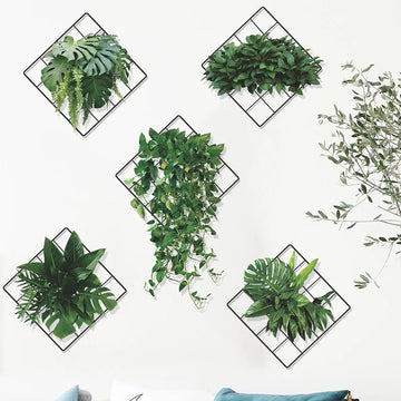 5 Pcs Set Grass Wall Sticker, 3D Artificial Plant Wall Art, Green Plant Wallpaper Sheet