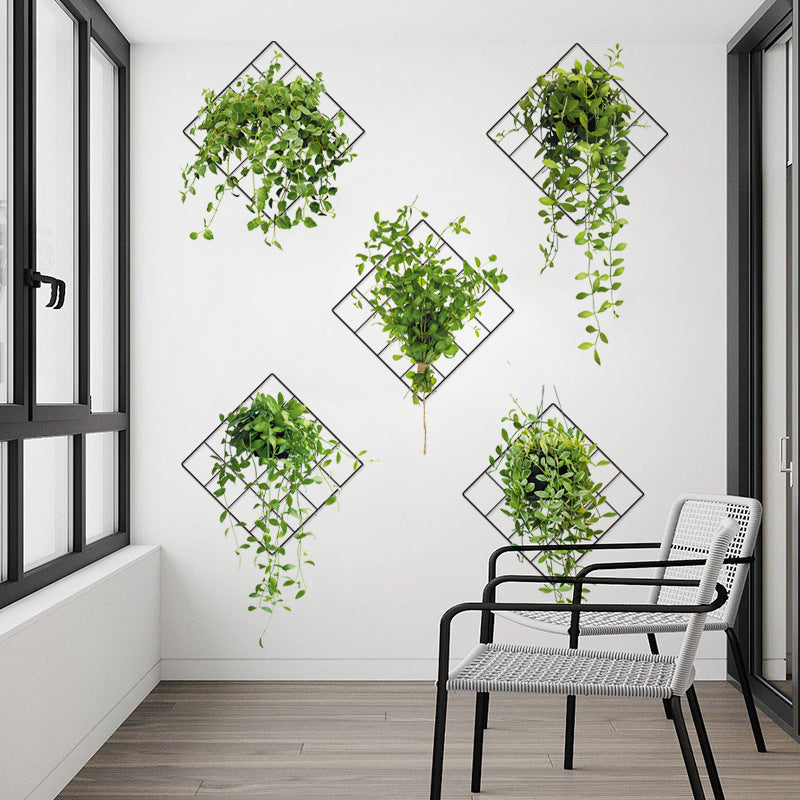 5 Pcs Set Grass Wall Sticker, 3D Artificial Plant Wall Art, Green Plant Wallpaper Sheet