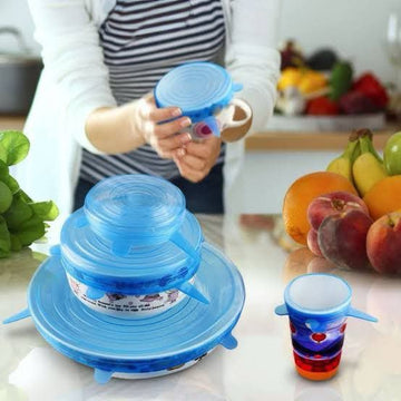 6 PCS Silicone Lids Food Covers, Different Sizes Reusable for Cups Bowls