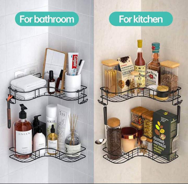 Bathroom Kitchen Corner Metal Punch Frame Shower Shelf