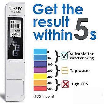 Digital Water TDS EC and Temperature (3 in 1) Meter, Purity Tester, ATC Function, 1ppm Resolution, 0-9990 ppm