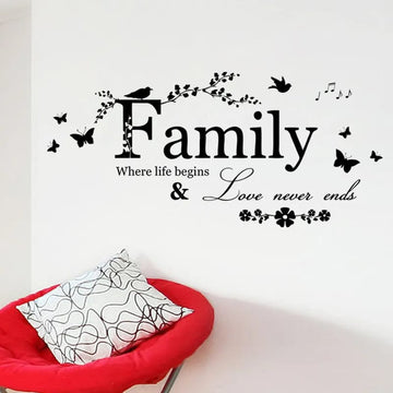 Family Where Life Begins & Love Never Ends Wall Art Sticker Quote Bedroom Living Room