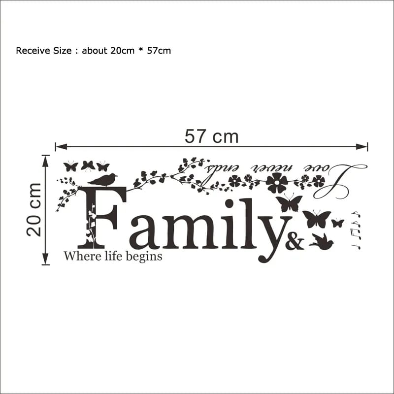 Family Where Life Begins & Love Never Ends Wall Art Sticker Quote Bedroom Living Room
