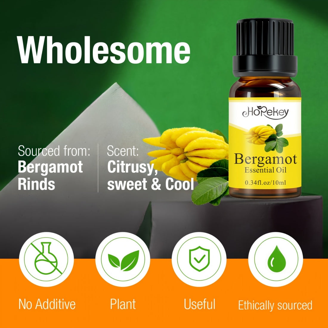Hopekey Bergamot Essential Oil 10ml0.34 fl.oz – Natural Skincare for Face & Body