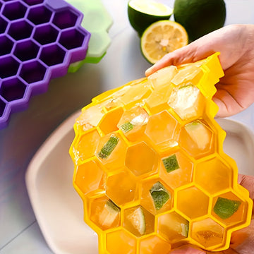 Ice Cube Tray with Removable Lid Silicone Honey Comb Shaped Ice Tray