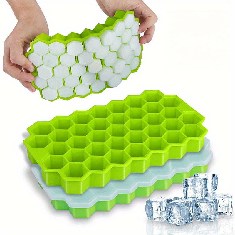 Ice Cube Tray with Removable Lid Silicone Honey Comb Shaped Ice Tray