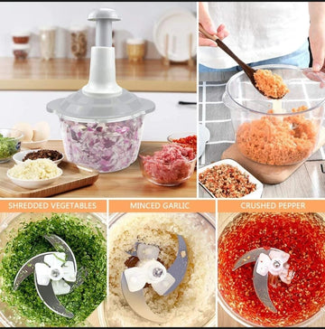 Manual Hand Operated 1500 ML Chopper Pump Action With Free 3 Blades Food Processor Portable Container And Easy To Clean Kitchen Gadget.