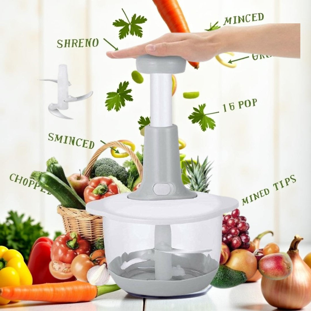 Manual Hand Operated 1500 ML Chopper Pump Action With Free 3 Blades Food Processor Portable Container And Easy To Clean Kitchen Gadget.