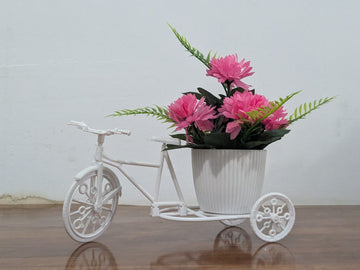 Pink Artificial Flowers with Cycle Pot for Table & Desk