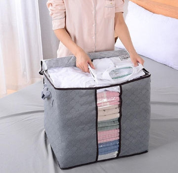 Portable Bamboo Charcoal Clothes Blanket Large Folding Bag Storage Box Organizer