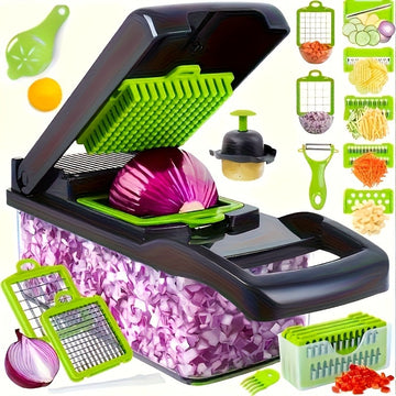 Multi-functional vegetable chopper slicer shredder with Basket Cheese Slicer Food Chopper , Veggie Chopper , Onion Chopper , salad chopper Mandoliner slicer