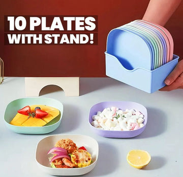 10 Pcs Multi-purpose Spit Bone Dish Set House Hold Food Grade Spit Bone Plate Set With Stand